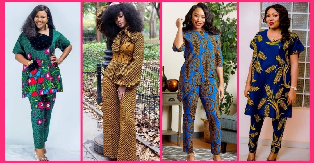 See 20 stylish matching sets of Ankara top and pant with coordinated prints you need to consider as a fashionista