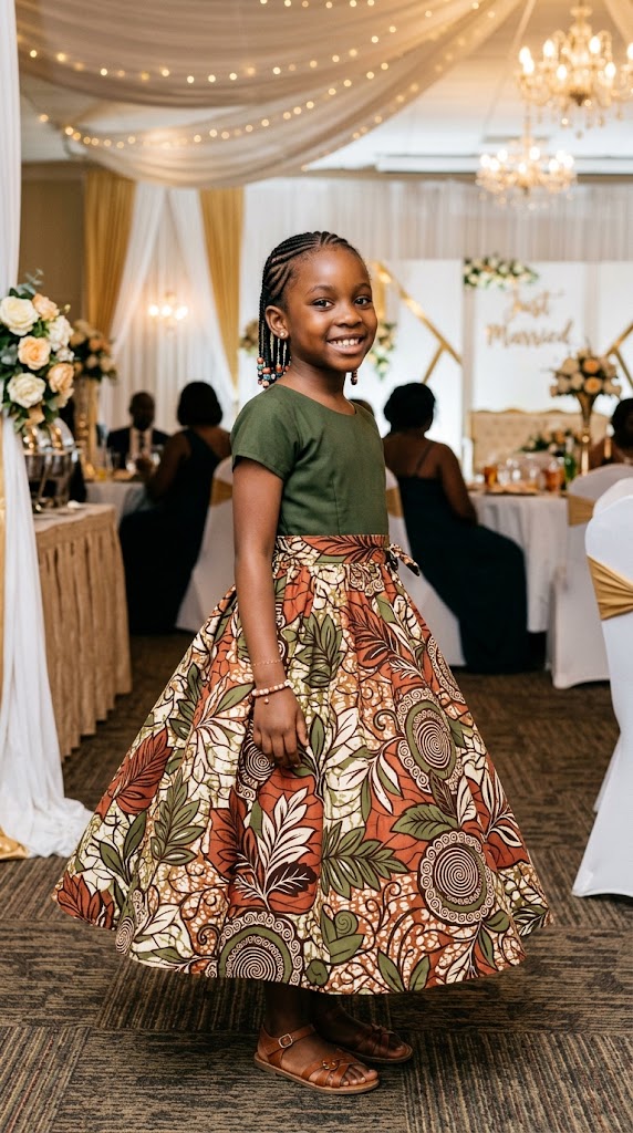 Young African girl wearing an Ankara full-skirt dress