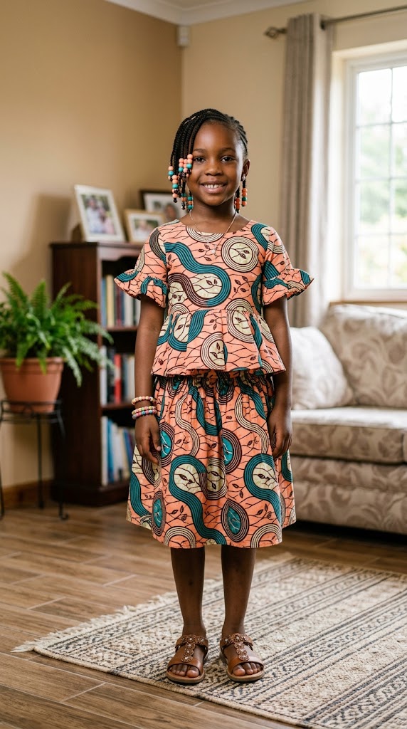 African girl wearing a stylish Ankara two-piece outfit