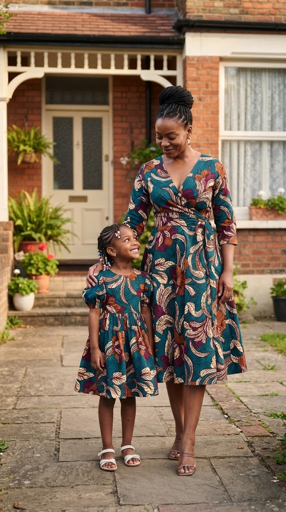 African mother and daughter wearing coordinated Ankara outfits