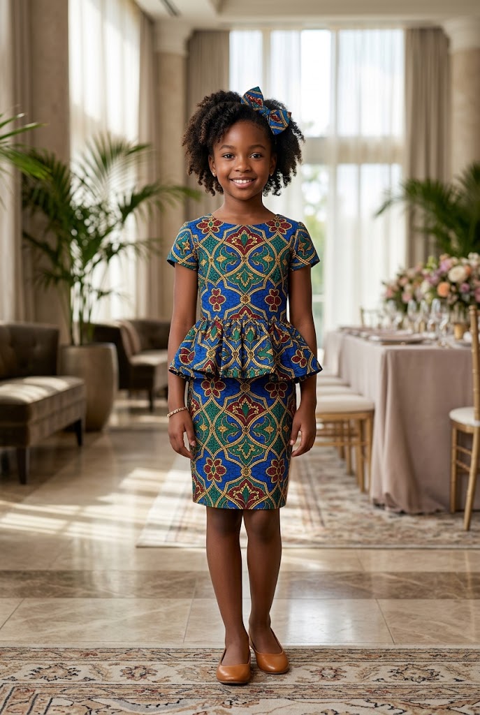 African girl wearing an elegant Ankara peplum dress