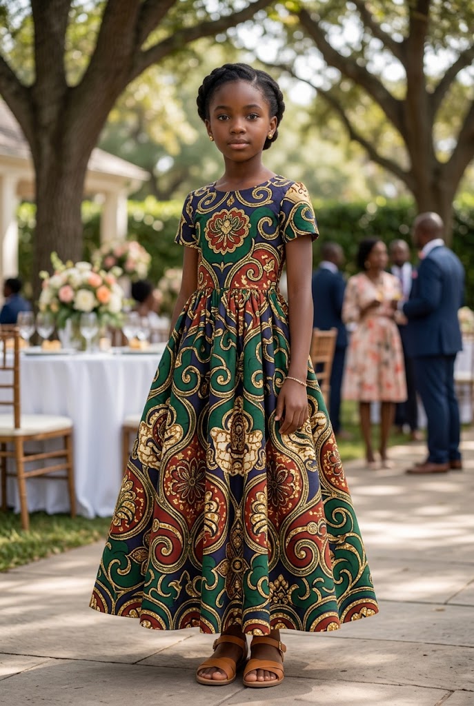 African girl wearing a long Ankara maxi dress