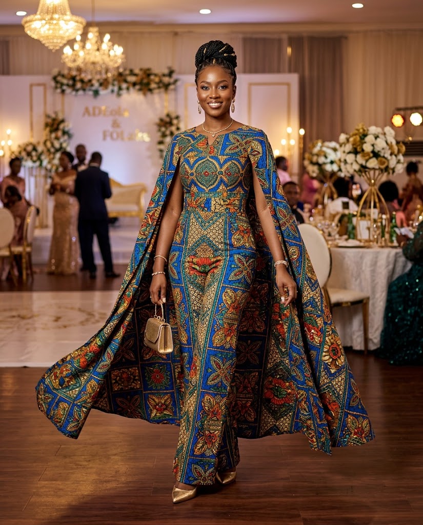 Elegant Ankara jumpsuit with a cape detail