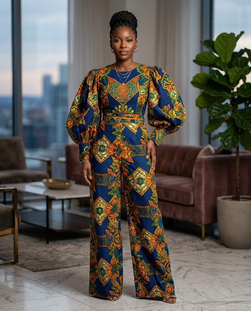 Ankara jumpsuit with statement sleeves